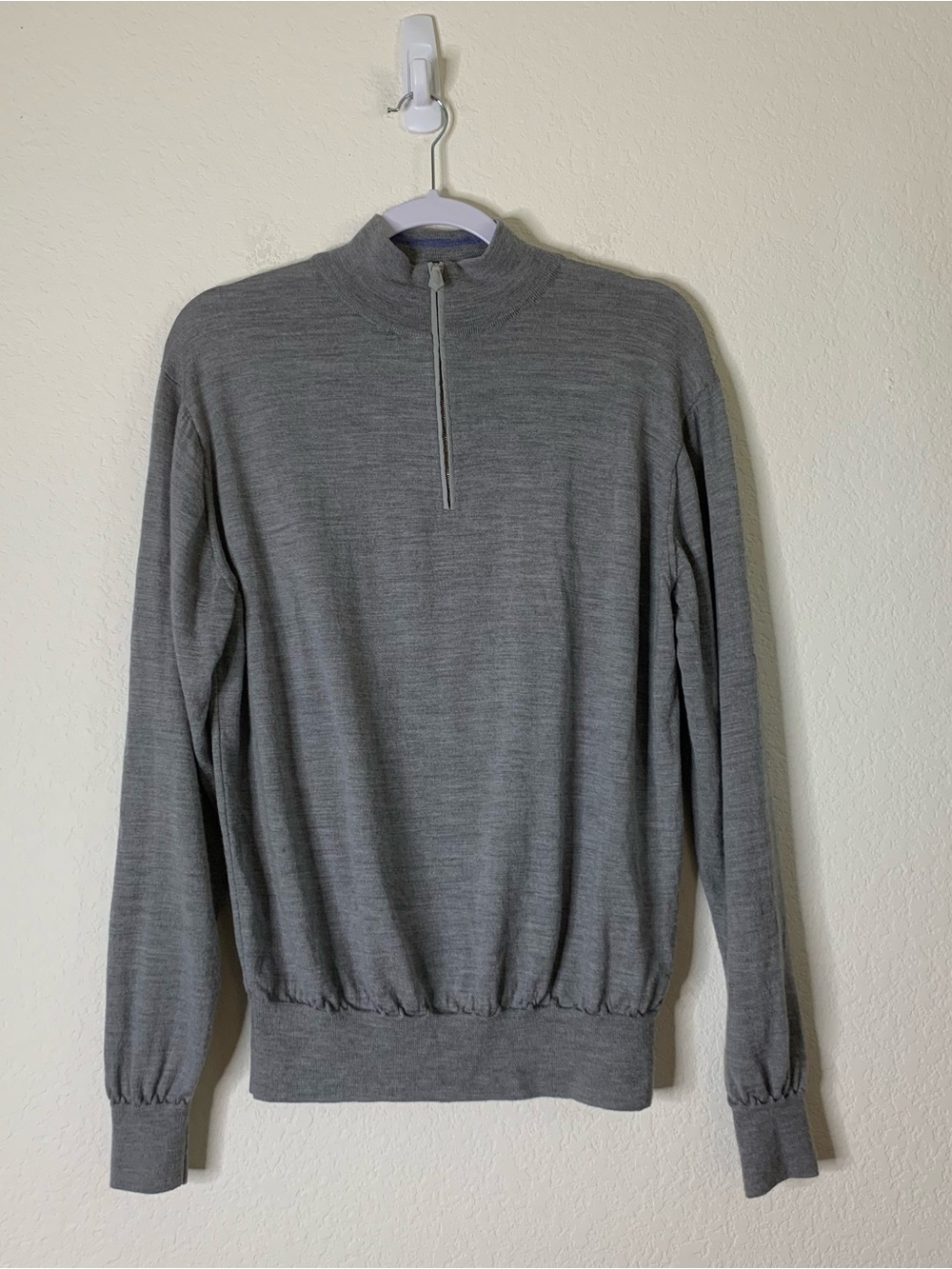 Peter Millar Mens gray merino wool/silk long sleeve 1/4 zip sweatshirt XL